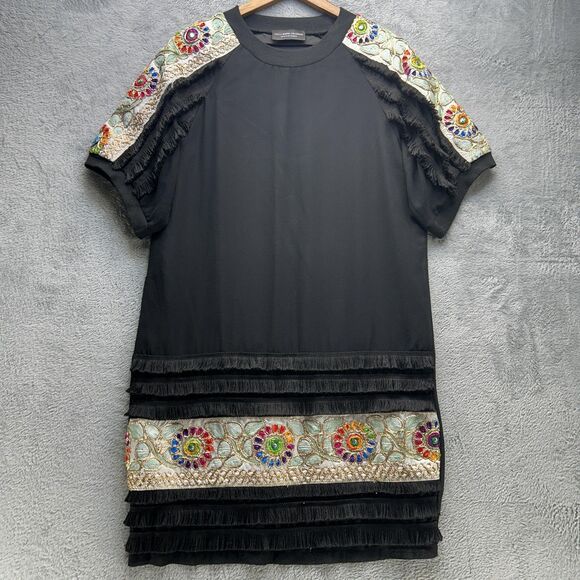 Stella Marina Collezione Dress 2XL Luxury Black Beaded Floral Fringe Shift - Picture 6 of 14